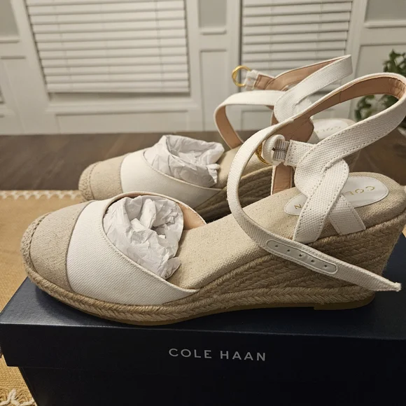 Cole Haan Women's White Espadrille Wedge Sandals - Picture 1 of 4